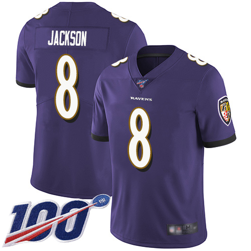 Baltimore Ravens Limited Purple Men Lamar Jackson Home Jersey NFL Football #8 100th Season Vapor Untouchable